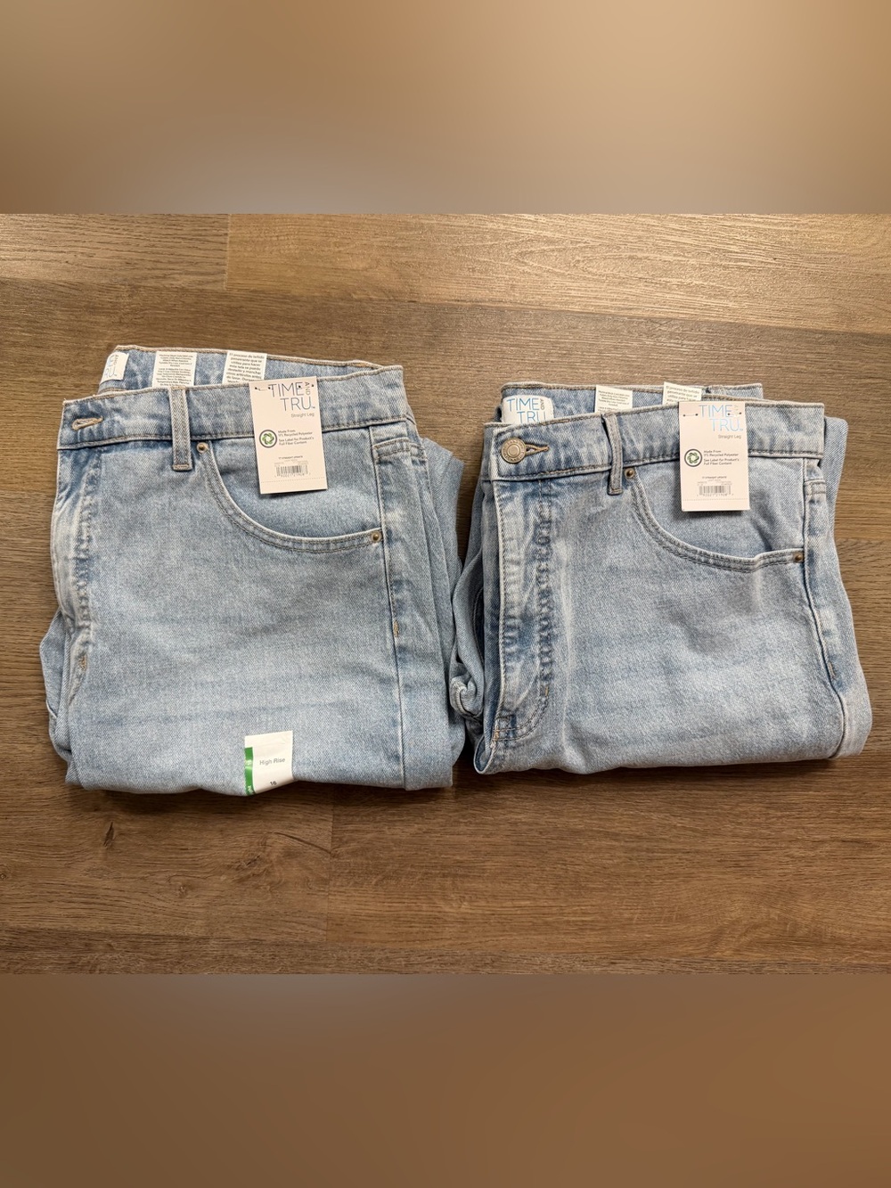 2 Pairs Time and Tru High Rise Straight Leg Jeans